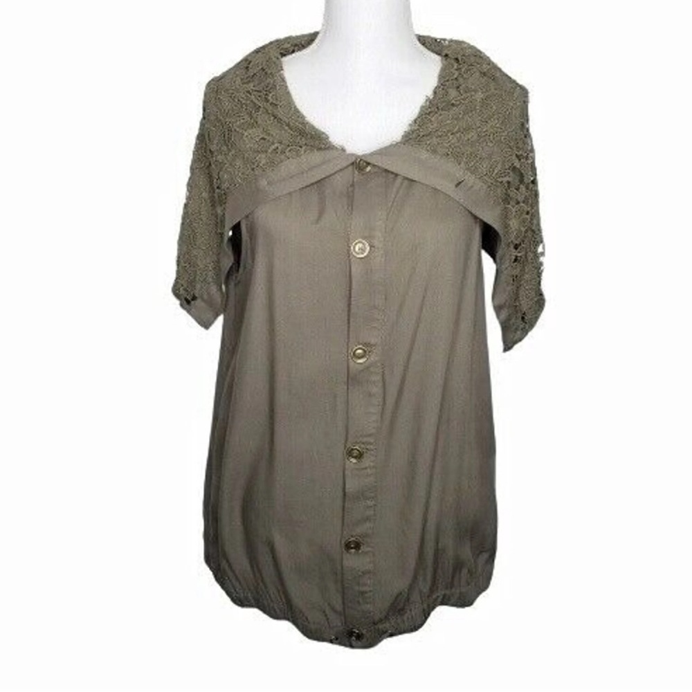Matilda Jane Womens Medium Green Ambitious You Shawl Collar Floral Boho Vest Top